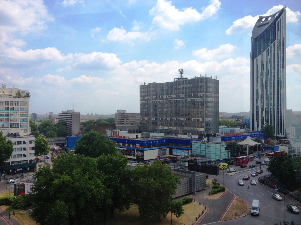 Elephant & Castle shopping centre and Strata viewed from Perronet House - kenningtonrunoff.com