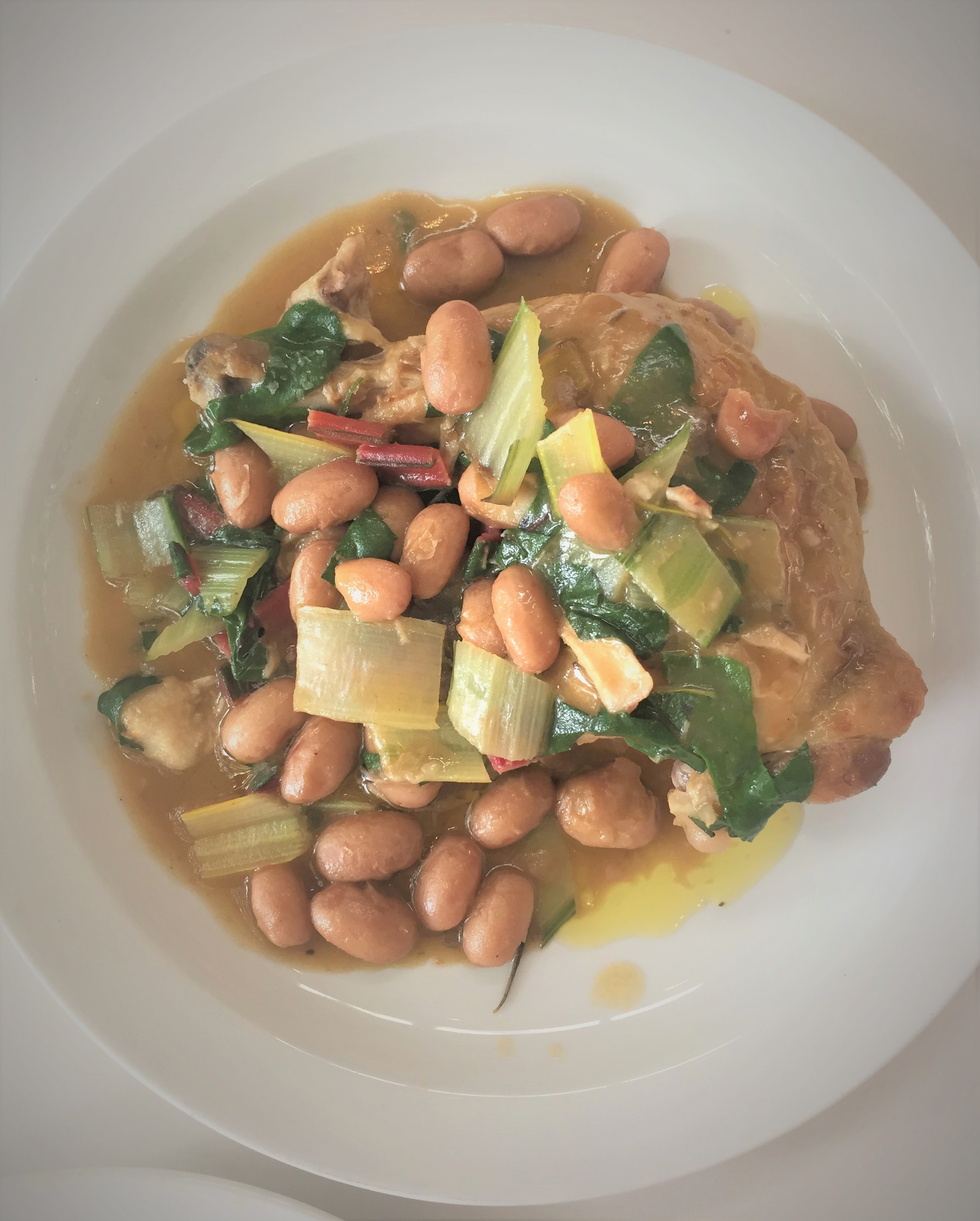 Chicken leg, rainbow chard and borlotti beans at the Garden Museum - kenningtonrunoff.com