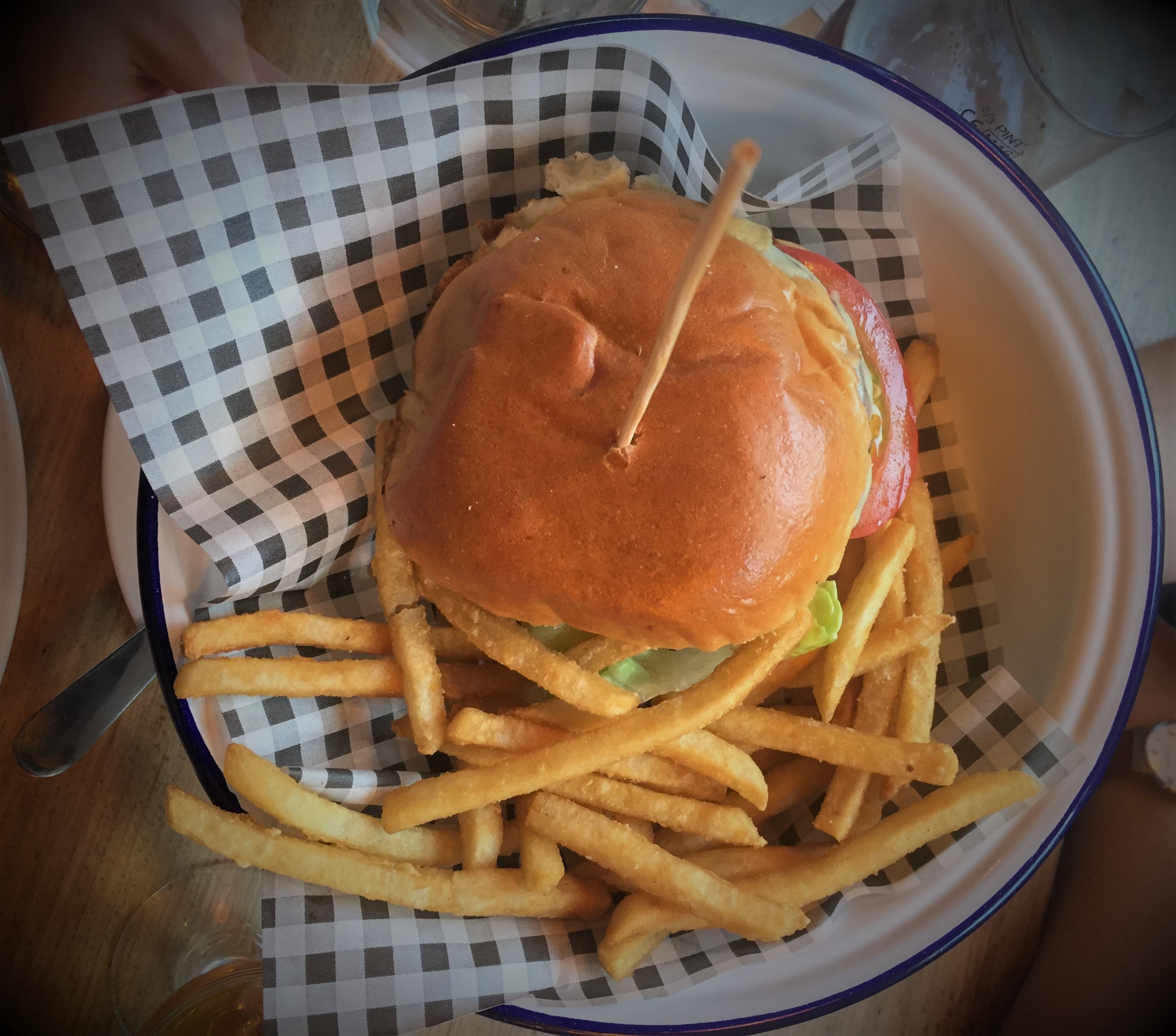 Veggie burger, smoked cheddar and fries at The Tankard - kenningtonrunoff.com